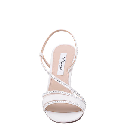 Abbi White Satin Mid-Heel Sandal | Nina Shoes