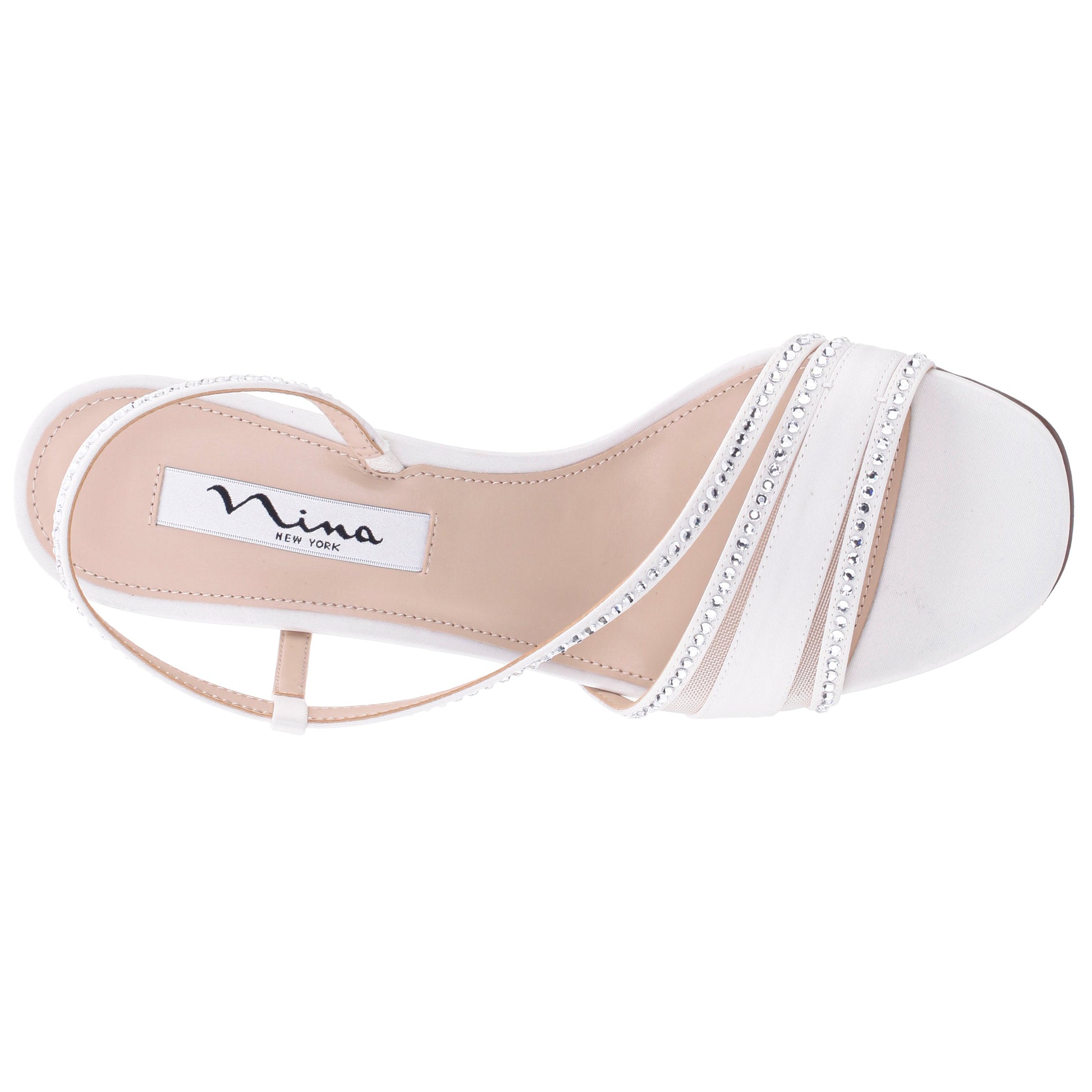 Abbi White Satin Mid-Heel Sandal | Nina Shoes