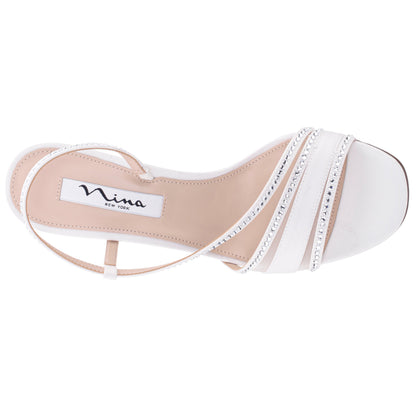 Abbi White Satin Mid-Heel Sandal | Nina Shoes