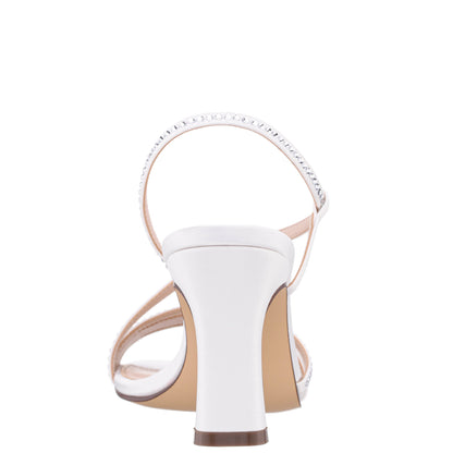 Abbi White Satin Mid-Heel Sandal | Nina Shoes