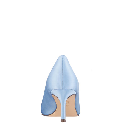 Neya Blue Satin Mid-Heel Pumps with Jeweled Buckle | Nina Shoes
