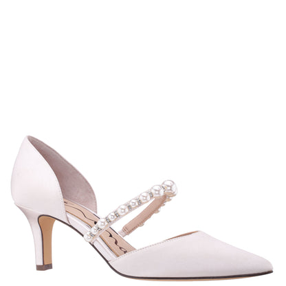 Blair White Satin Mid-Heel Pumps | Nina Shoes