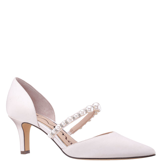 Blair White Satin Mid-Heel Pumps | Nina Shoes
