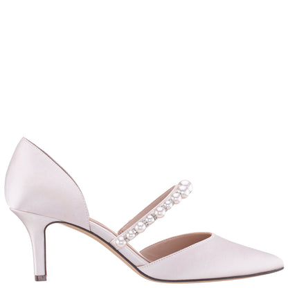 Blair White Satin Mid-Heel Pumps | Nina Shoes