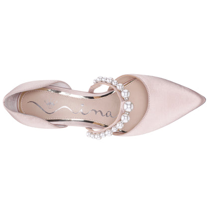 Blair Pearl Rose Satin Mid-Heel Pumps | Nina Shoes