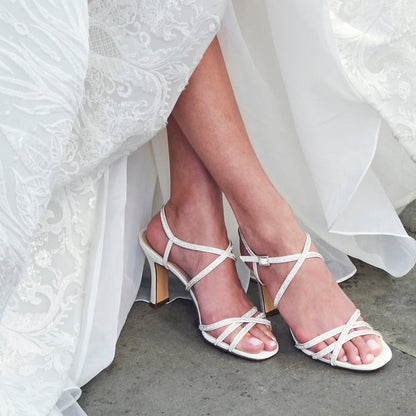 Anna White Satin Mid-Heel Sandals | Nina Shoes