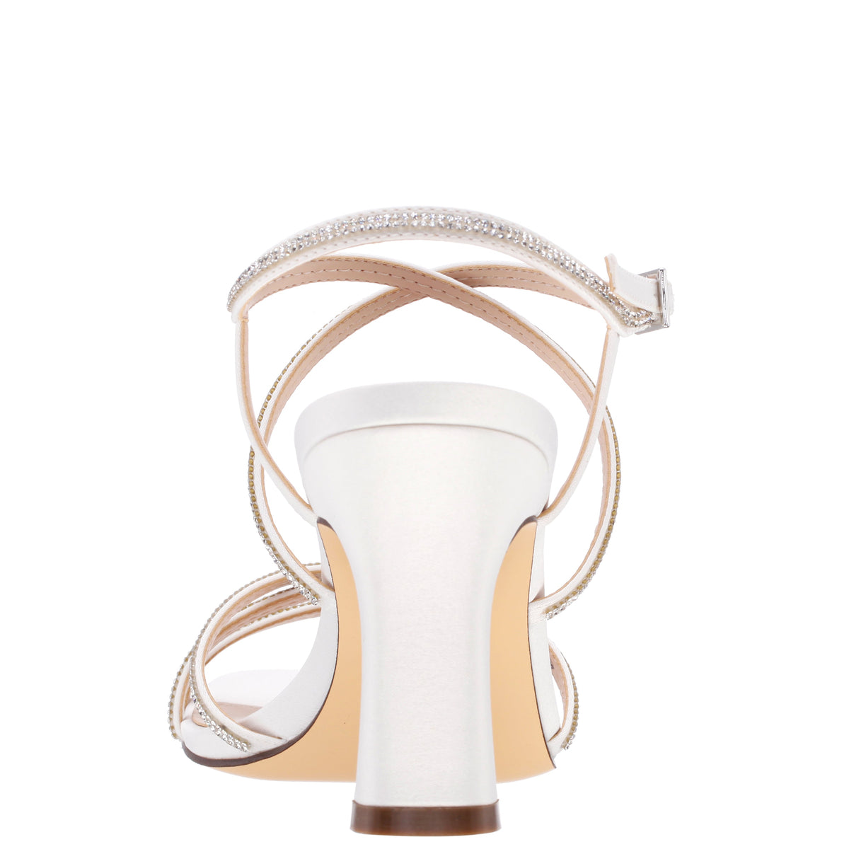 Anna White Satin Mid-Heel Sandals | Nina Shoes