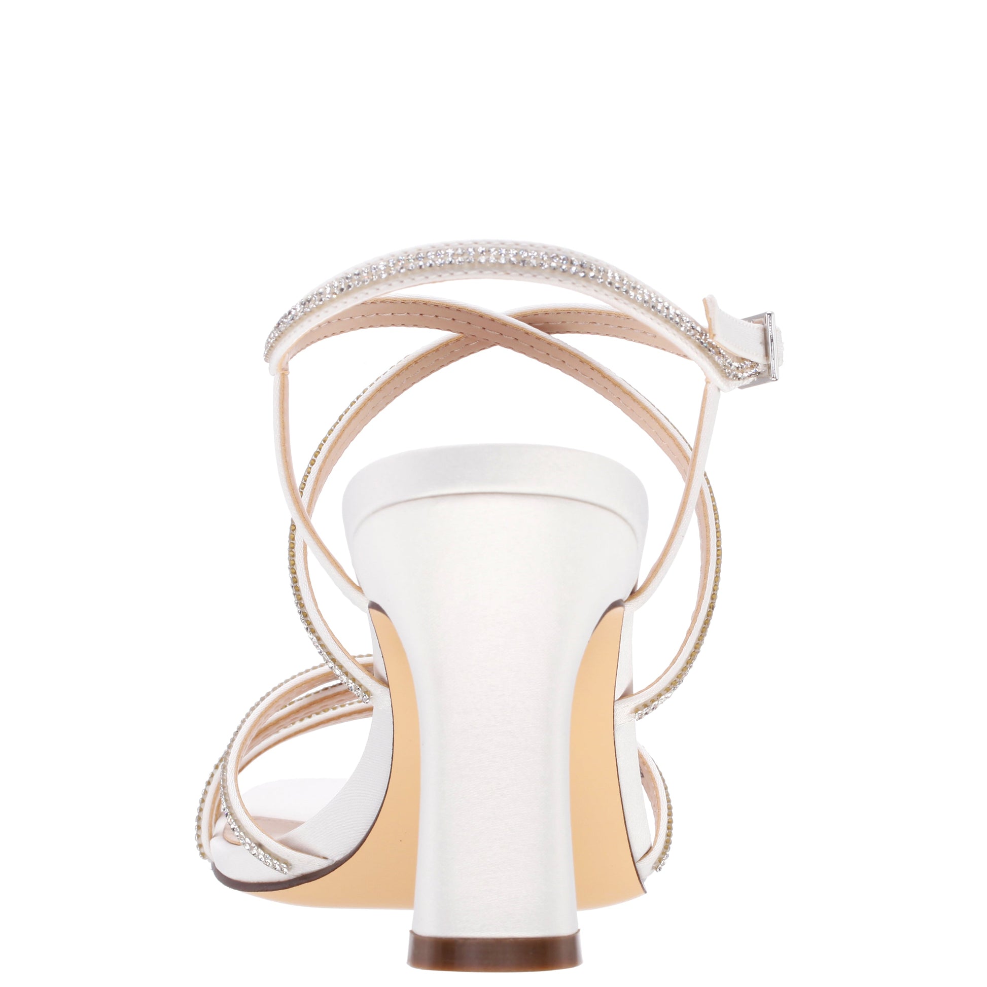 Anna White Satin Mid-Heel Sandals | Nina Shoes