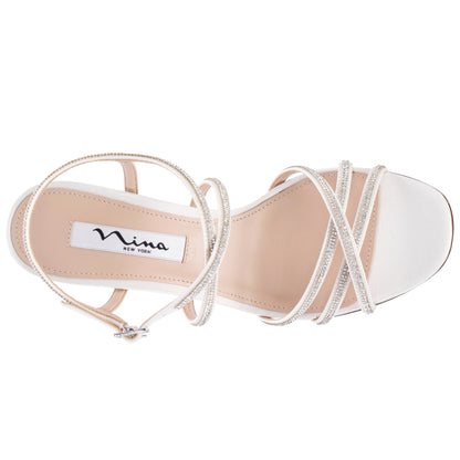 Anna White Satin Mid-Heel Sandals | Nina Shoes