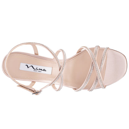 Anna Pearl Rose Satin Mid-Heel Sandals | Nina Shoes