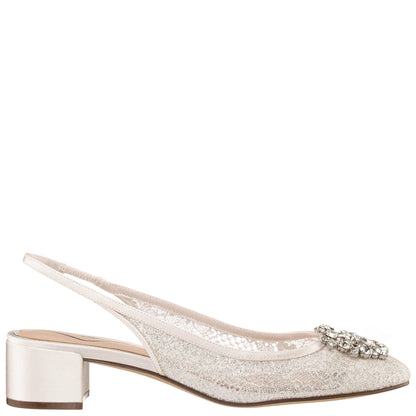 Klara White Sling Back Low-Heel Flats | Nina Shoes