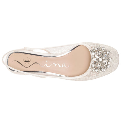 Klara White Sling Back Low-Heel Flats | Nina Shoes