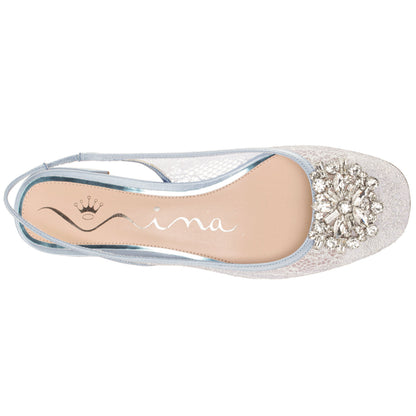 Klara Blue Sling Back Low-Heel Flats | Nina Shoes