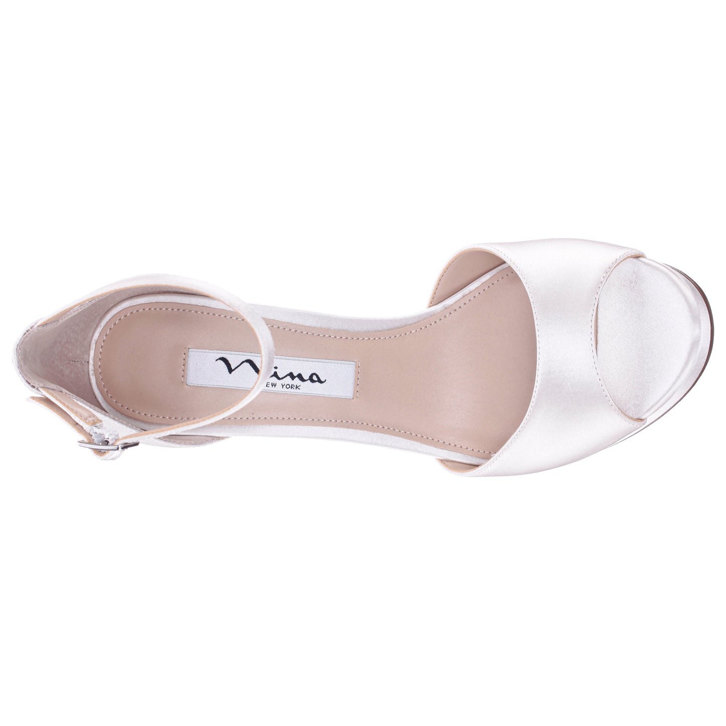 Famia White Satin Stiletto Platform Sandals with Ankle-Strap | Nina Shoes