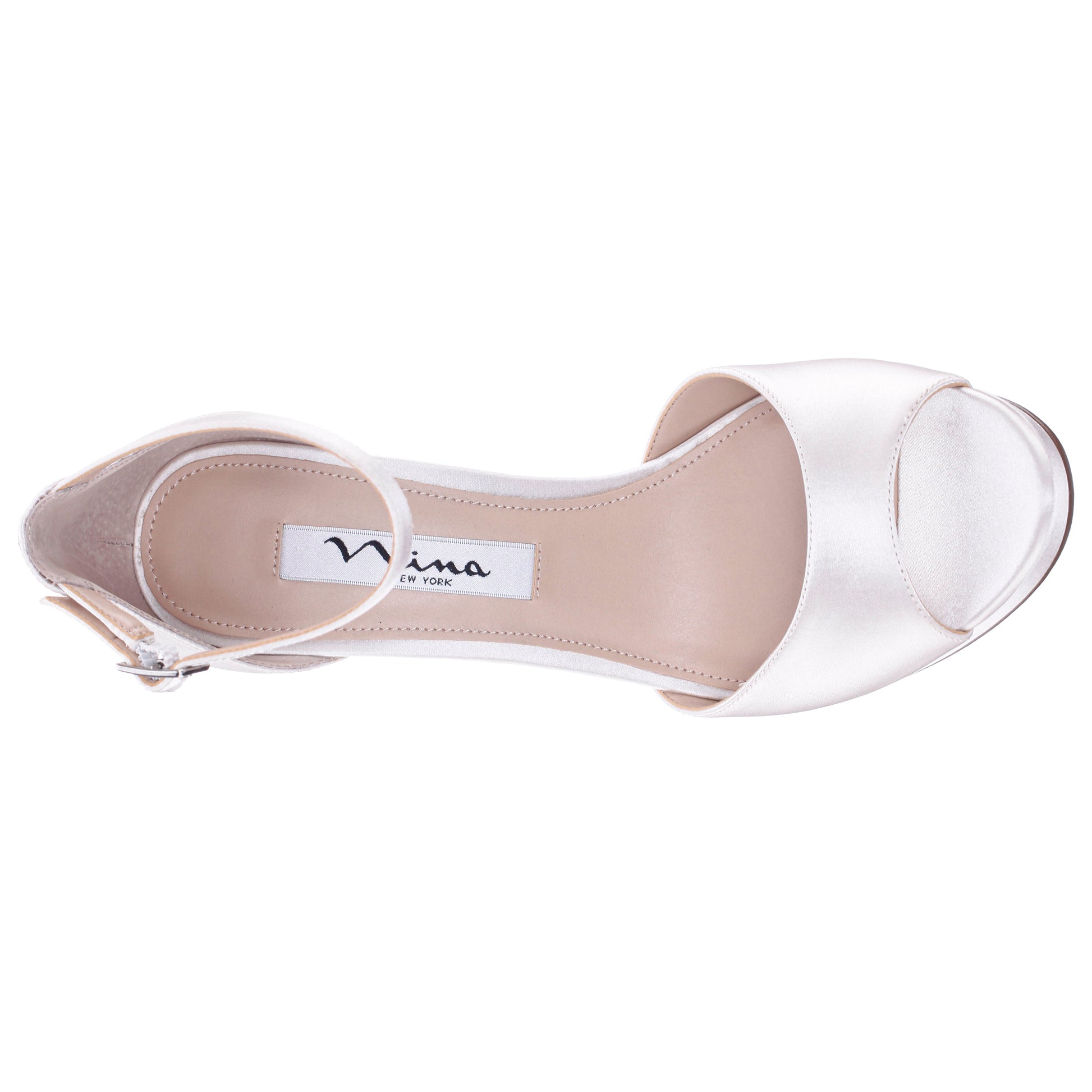 Famia White Satin Stiletto Platform Sandals with Ankle-Strap | Nina Shoes