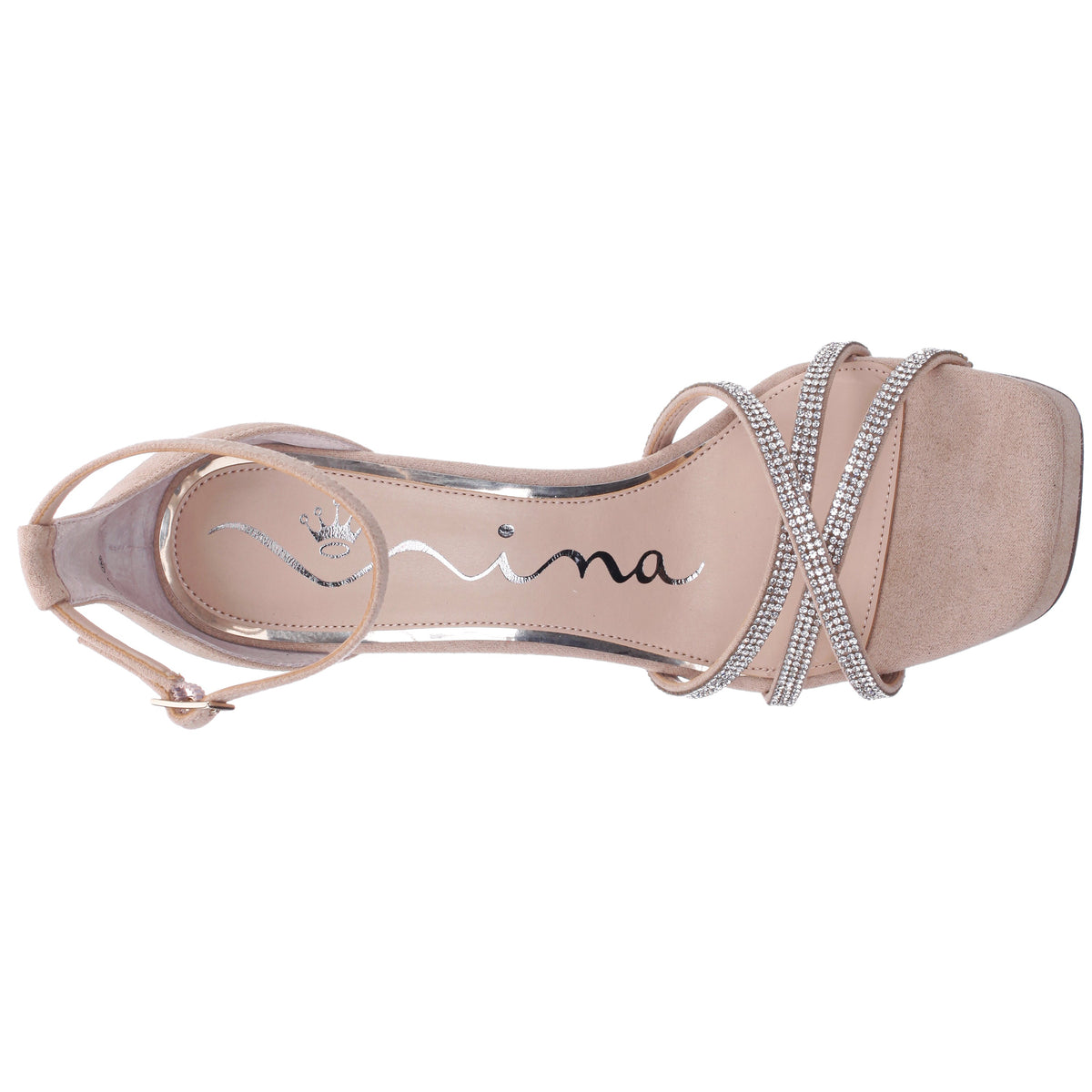 Evana Beige Glam Suede Ankle Strap High-Heel Platform Sandal | Nina Shoes
