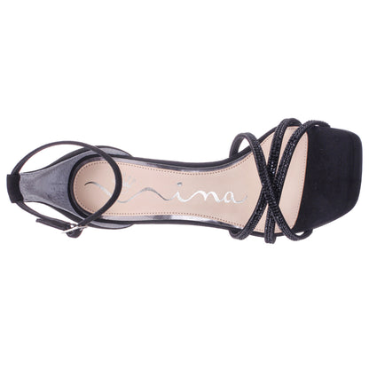 Evana Black Glam Suede Ankle Strap High-Heel Platform Sandal | Nina Shoes