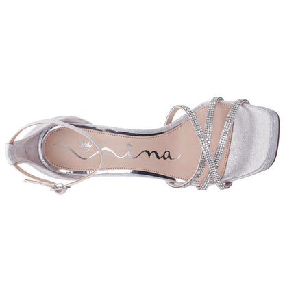 Evana True Silver Metallic Ankle Strap High-Heel Platform Sandal | Nina Shoes
