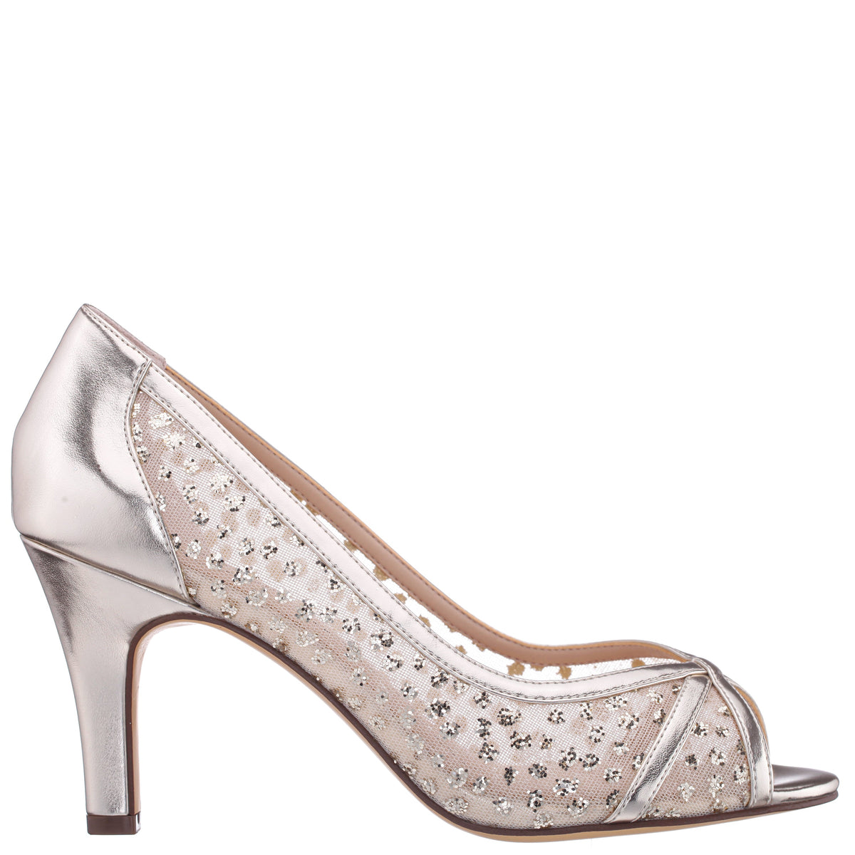 Flavia Gold Metallic Mid-Heel Peep Toe Pump | Nina Shoes