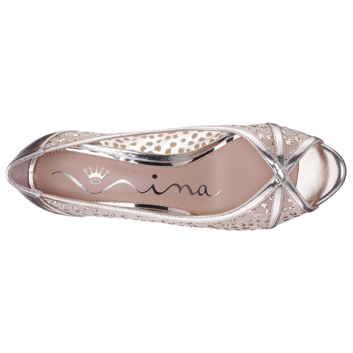 Flavia Gold Metallic Mid-Heel Peep Toe Pump | Nina Shoes