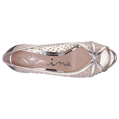 Flavia Gold Metallic Mid-Heel Peep Toe Pump | Nina Shoes