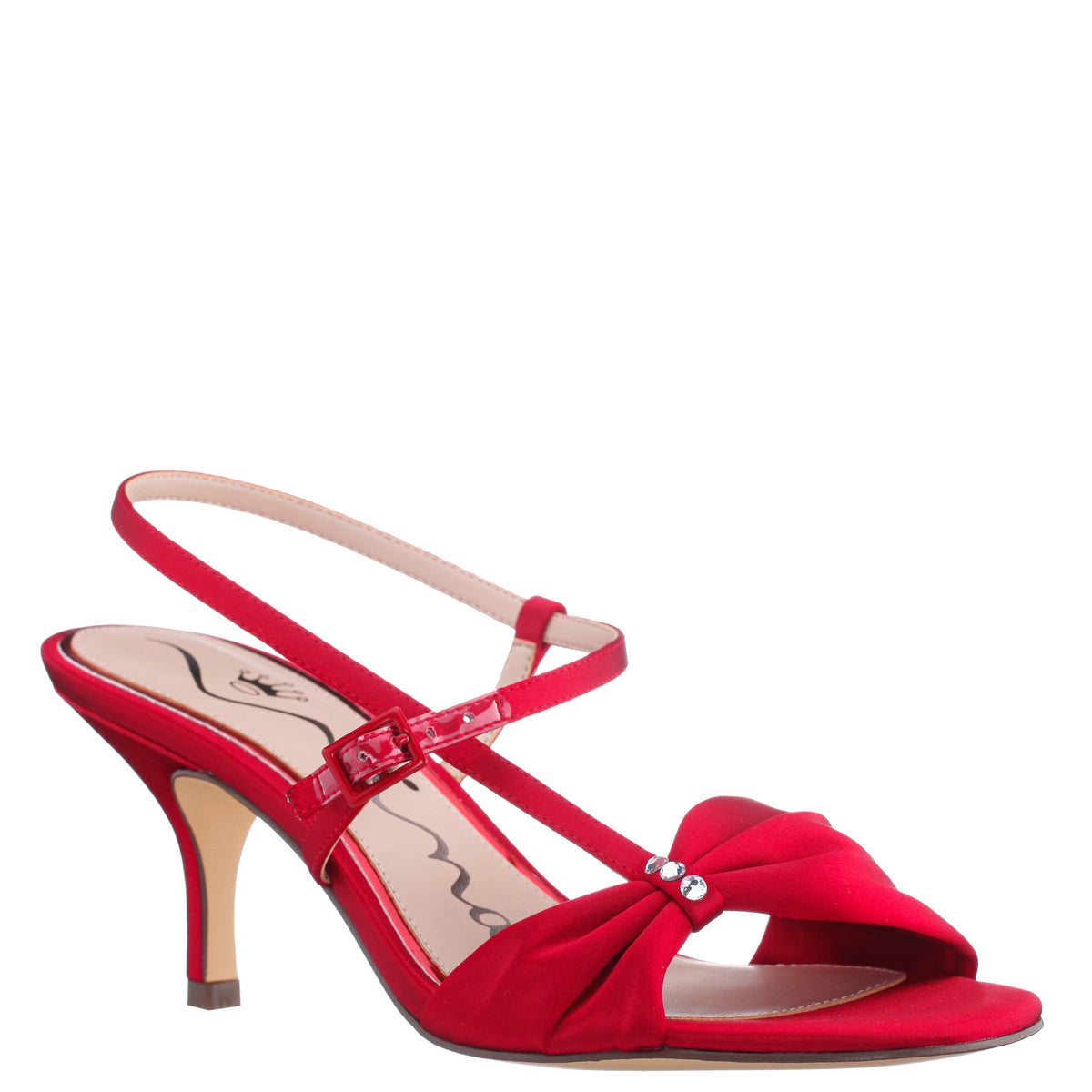 Brigida Red Rouge Satin Mid-Heel Sandal | Nina Shoes