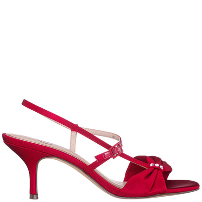 Brigida Red Rouge Satin Mid-Heel Sandal | Nina Shoes