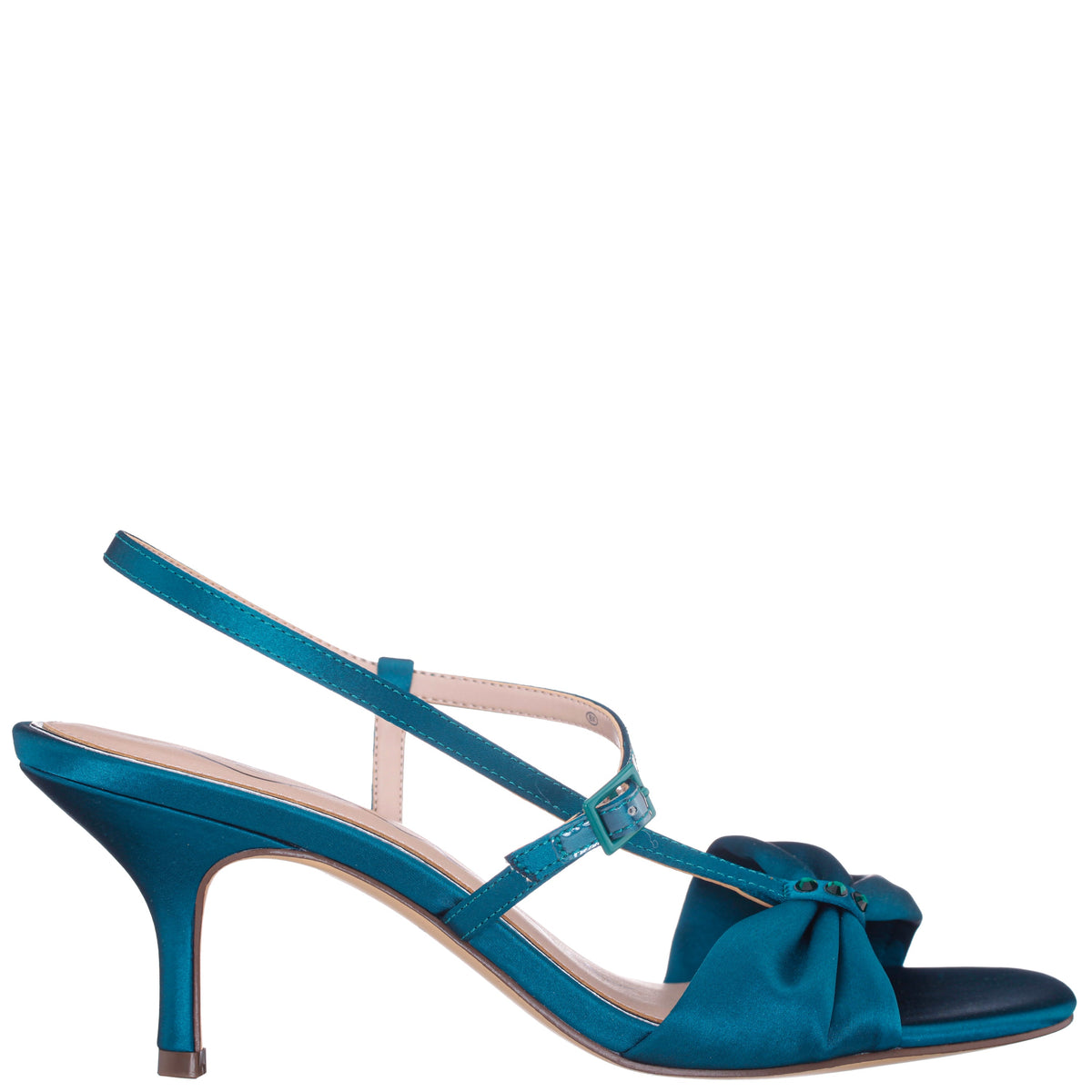 Brigida Blue Satin Mid-Heel Sandal | Nina Shoes