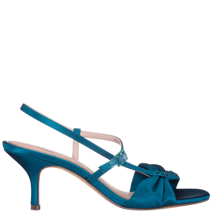 Brigida Blue Satin Mid-Heel Sandal | Nina Shoes