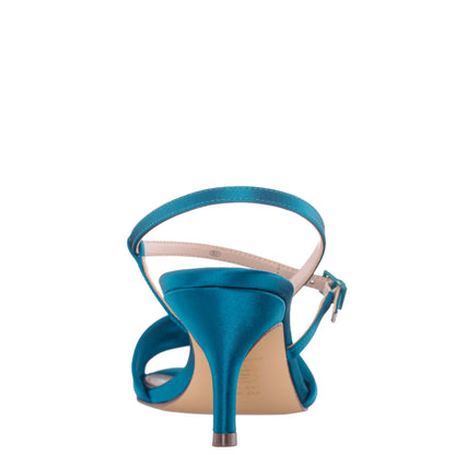 Brigida Blue Satin Mid-Heel Sandal | Nina Shoes