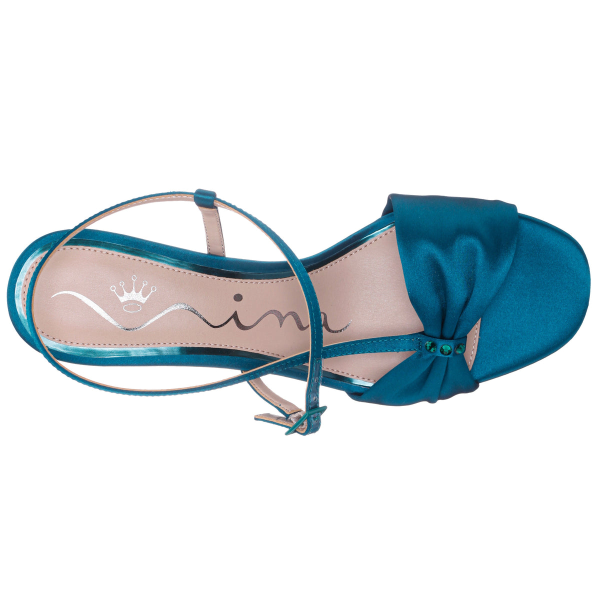 Brigida Blue Satin Mid-Heel Sandal | Nina Shoes