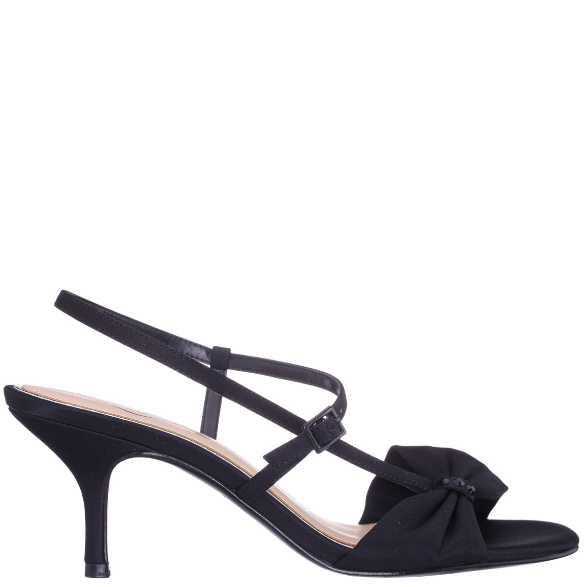 Brigida Black Satin Mid-Heel Sandal | Nina Shoes