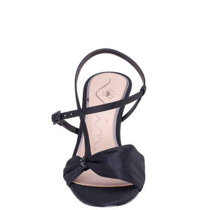 Brigida Black Satin Mid-Heel Sandal | Nina Shoes