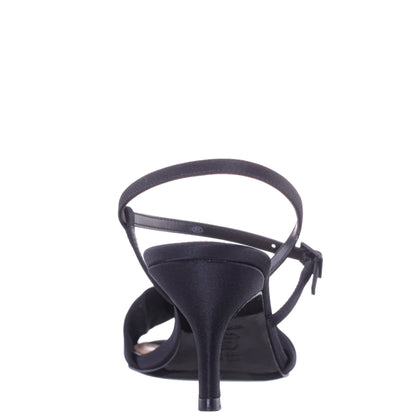Brigida Black Satin Mid-Heel Sandal | Nina Shoes