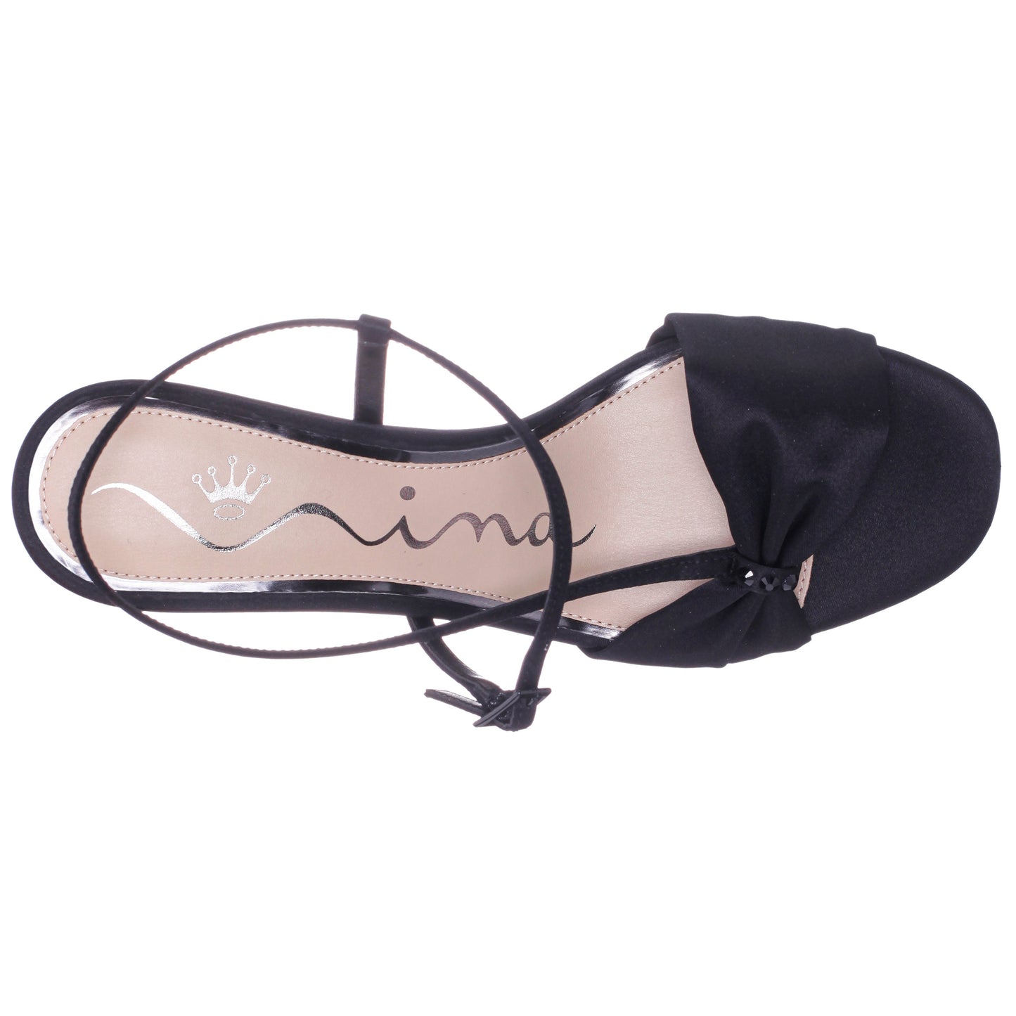Brigida Black Satin Mid-Heel Sandal | Nina Shoes