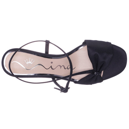Brigida Black Satin Mid-Heel Sandal | Nina Shoes