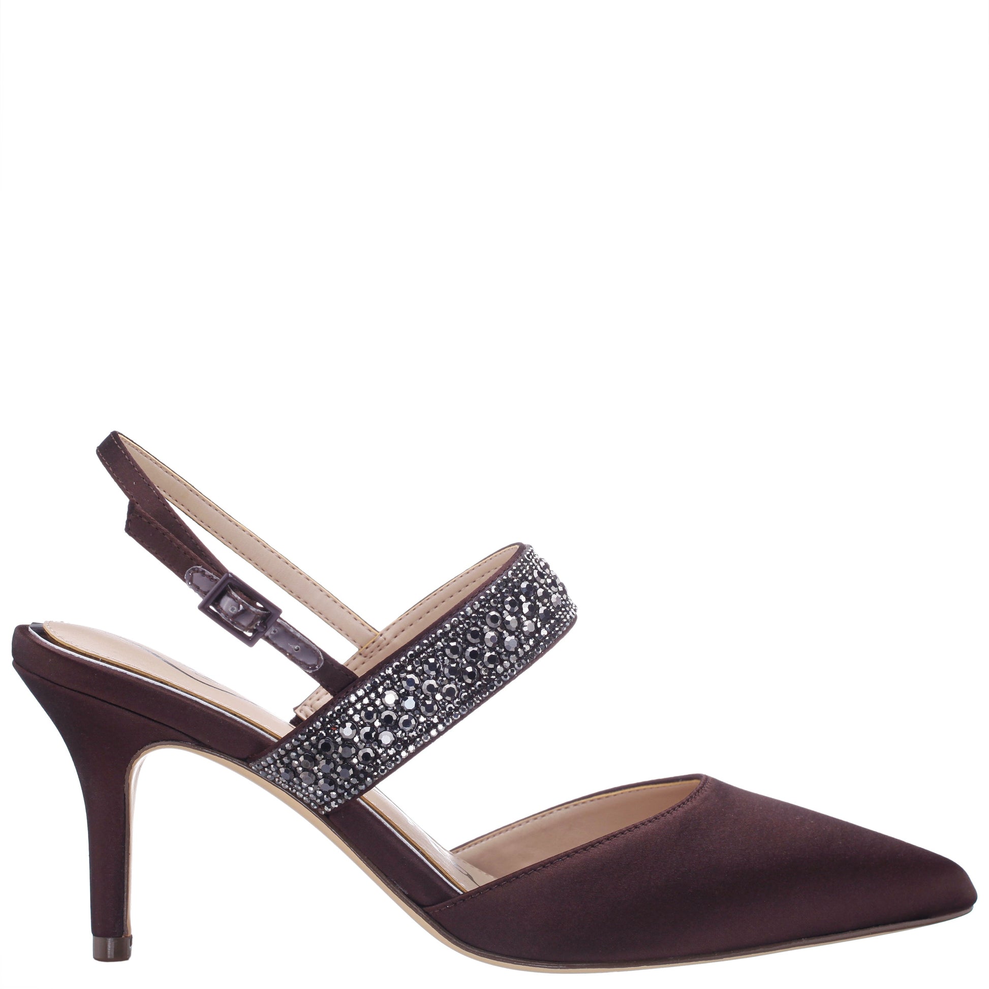 Trista Brown Satin Sling Back Mid-Heel Pumps | Nina Shoes