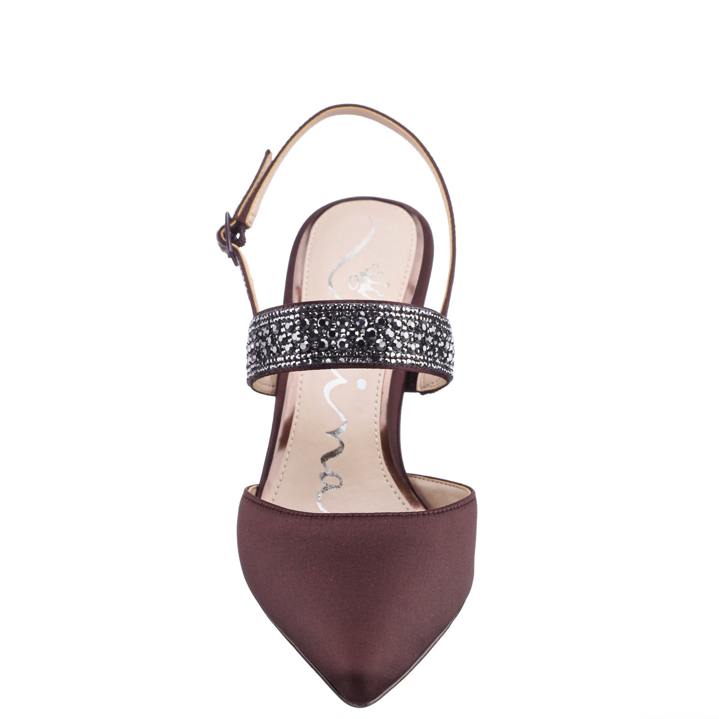 Trista Brown Satin Sling Back Mid-Heel Pumps | Nina Shoes