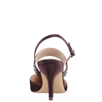 Trista Brown Satin Sling Back Mid-Heel Pumps | Nina Shoes
