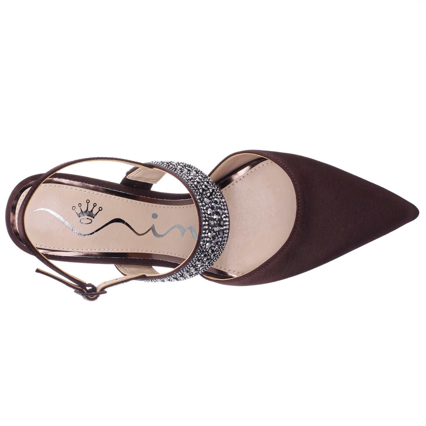 Trista Brown Satin Sling Back Mid-Heel Pumps | Nina Shoes