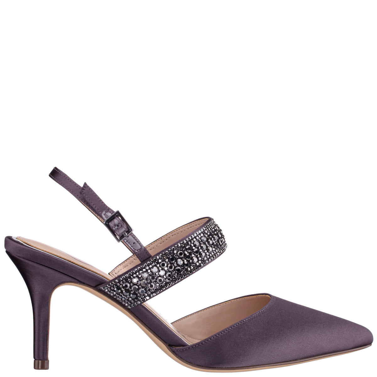 Trista Grey Satin Sling Back Mid-Heel Pumps | Nina Shoes