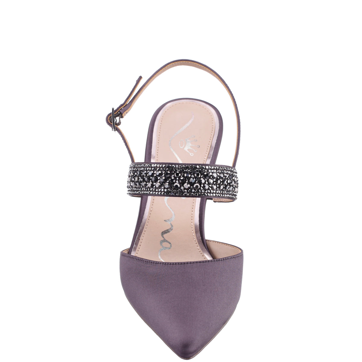 Trista Grey Satin Sling Back Mid-Heel Pumps | Nina Shoes