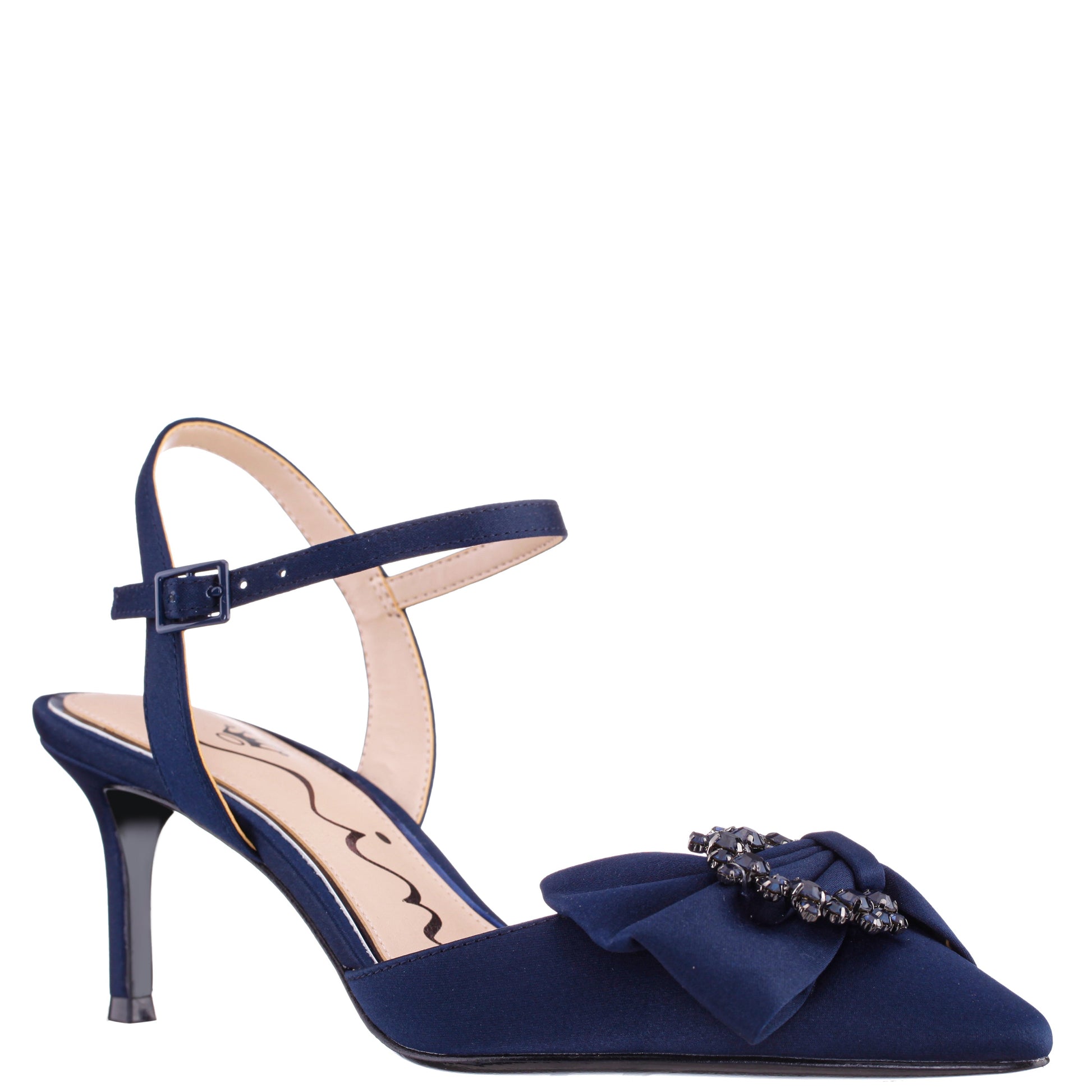 Naomia Blue Satin Mid-Heel Pump | Nina Shoes