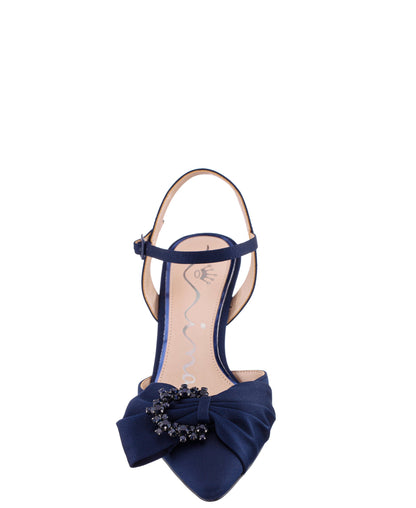 Naomia Blue Satin Mid-Heel Pump | Nina Shoes
