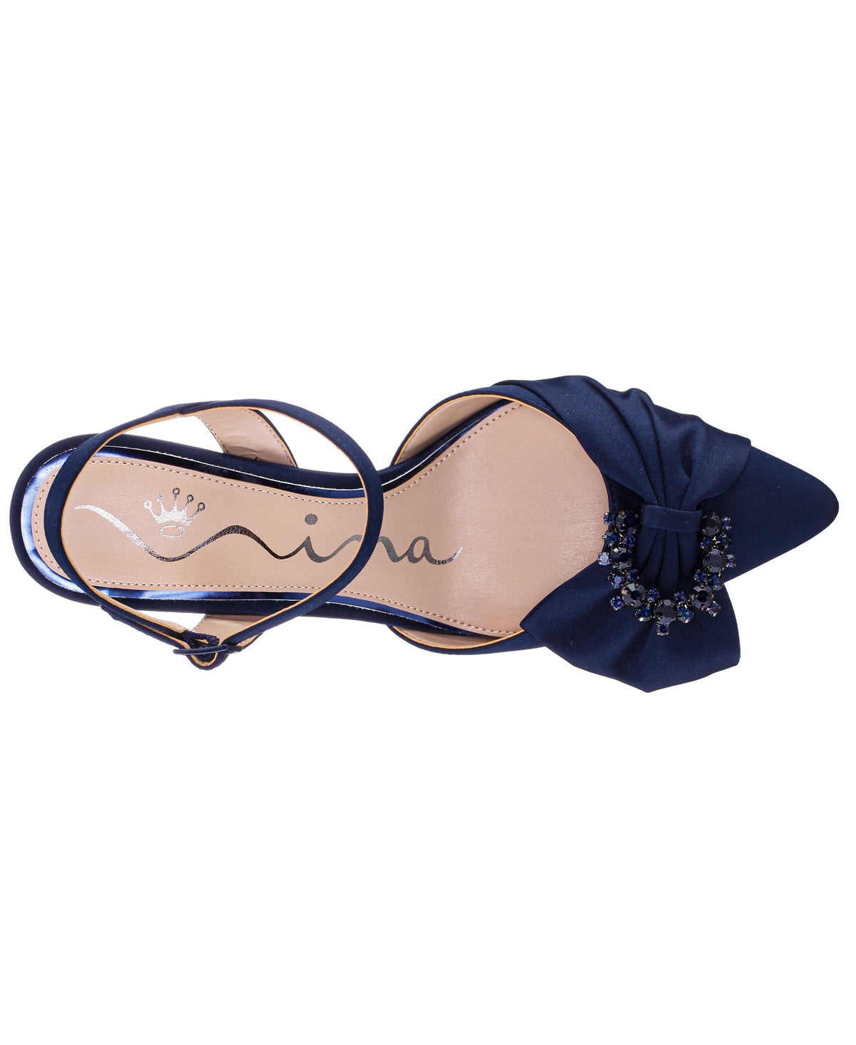 Naomia Blue Satin Mid-Heel Pump | Nina Shoes