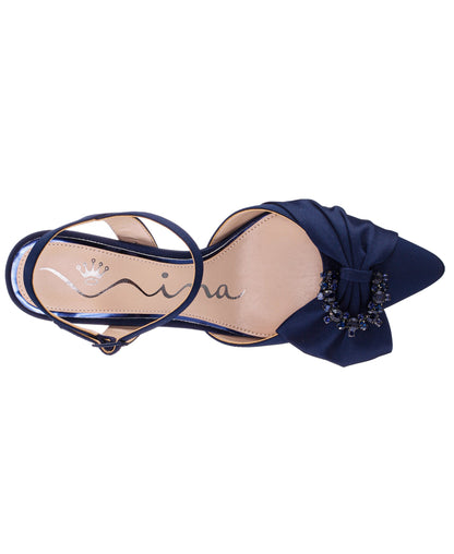 Naomia Blue Satin Mid-Heel Pump | Nina Shoes