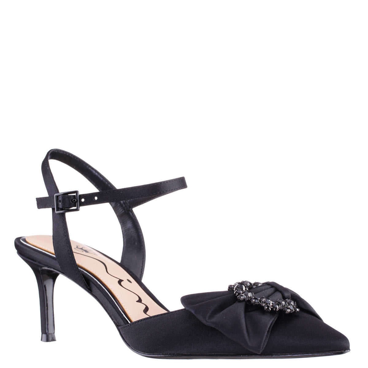 Naomia Black Satin Mid-Heel Pump | Nina Shoes
