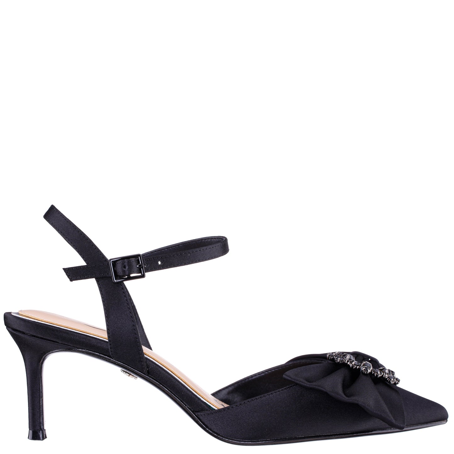 Naomia Black Satin Mid-Heel Pump | Nina Shoes
