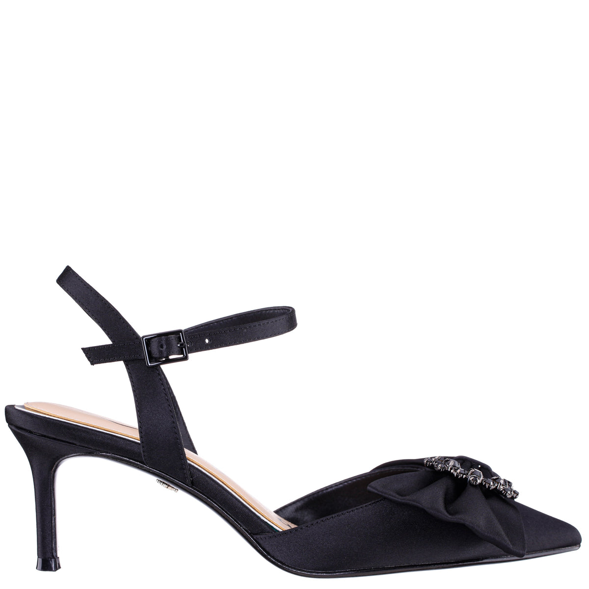 Naomia Black Satin Mid-Heel Pump | Nina Shoes