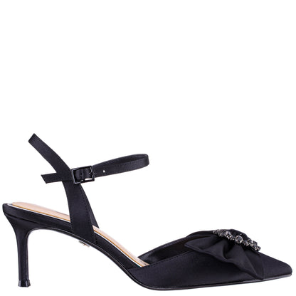Naomia Black Satin Mid-Heel Pump | Nina Shoes